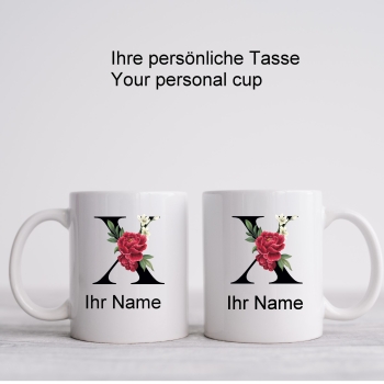 Tasse mit Monogramm Buchstabe X